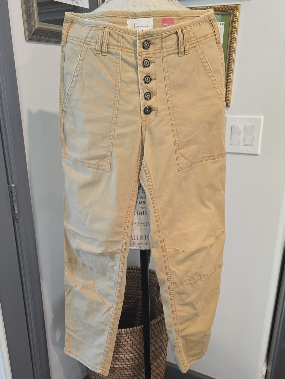 Anthropologie The Wanderer Mustard Button-Front Utility Chinos